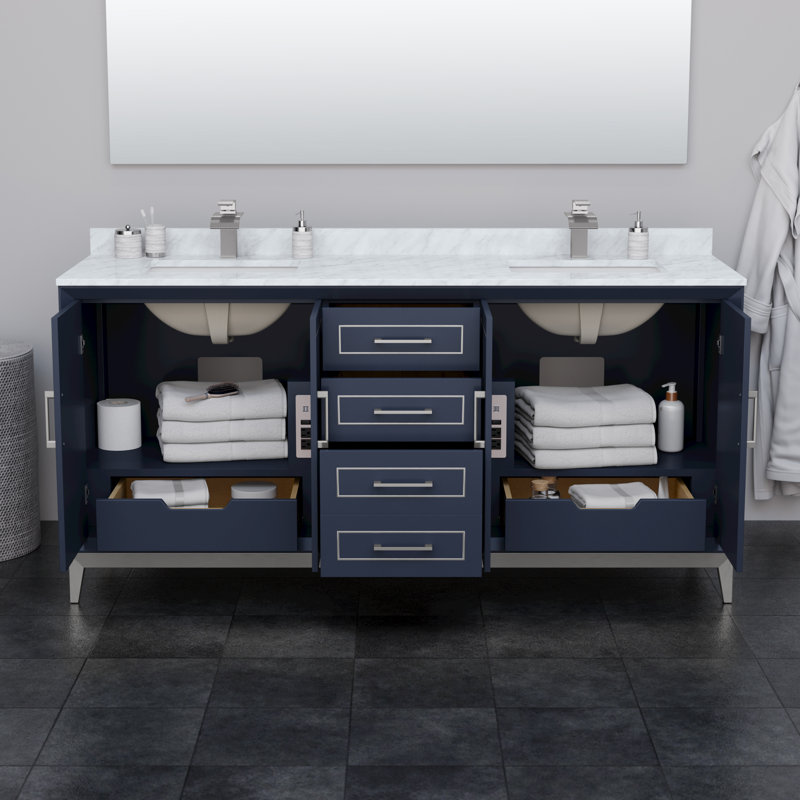 Marlena 72" Freestanding Double Bathroom Vanity with Cultured Marble Top, Blue, Brushed Nickel