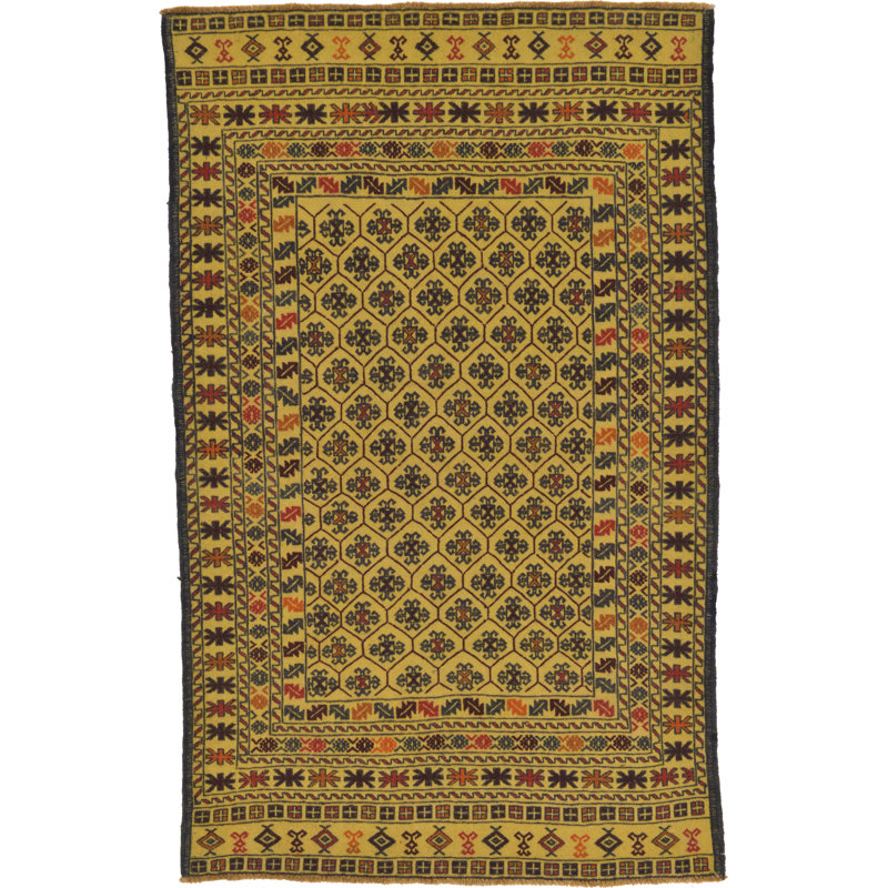 Tapis beige en laine 4 pi x 6 pi 6 po one-of-kind à la main noué la Warminster