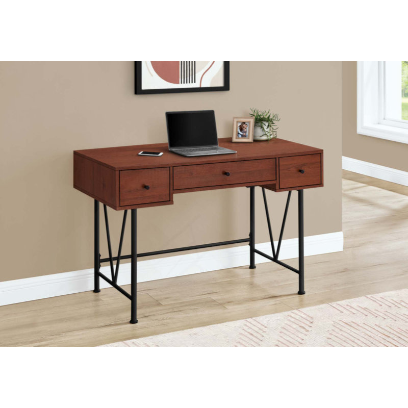 Bureau d'ordinateur, bureau personnel, ordinateur portable, tiroirs de rangement, bureau, métal, transitionnel, Cerisier