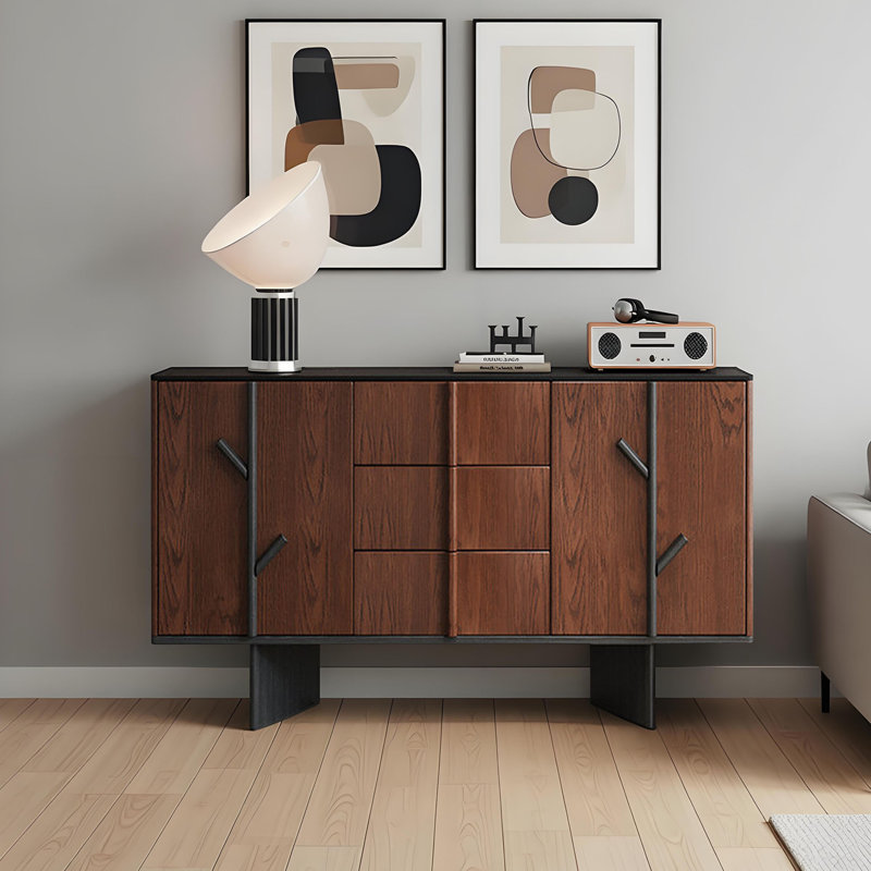 Buffet de rangement rétro en bois massif, H 32,48 po x l 55,11 po x P 15,74 po