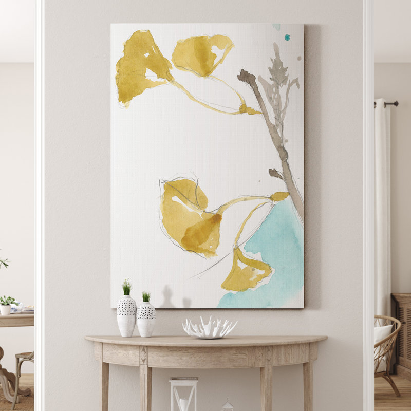 Reproduction d’art sur toile tendue « Ginkgo on Dusty Teal IV », H 36 po x l 24 po x P 1 po