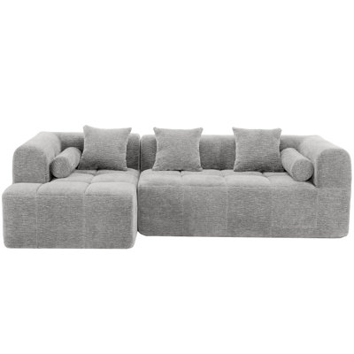 Boneless 101.2" Sectional Sofa Full-Compressed Sofa Modular Sofa Couch Free-Combined Sofa With Deep Seating And Two Side Pockets For Living Room, Light Grey