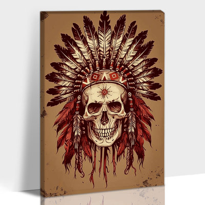 Adric Chief Feather Headdress Poster Vintage Western Picture Prints Framed Canvas Artwork for Southwestern Living Room and Bedroom Decor Ready to Hang, 12×16 Inches