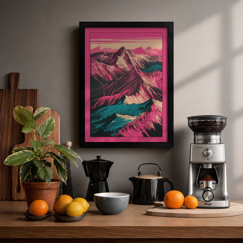 Mountains At Dawn Geometric - Print, Black, A4 - 29.7 x 21.0 cm