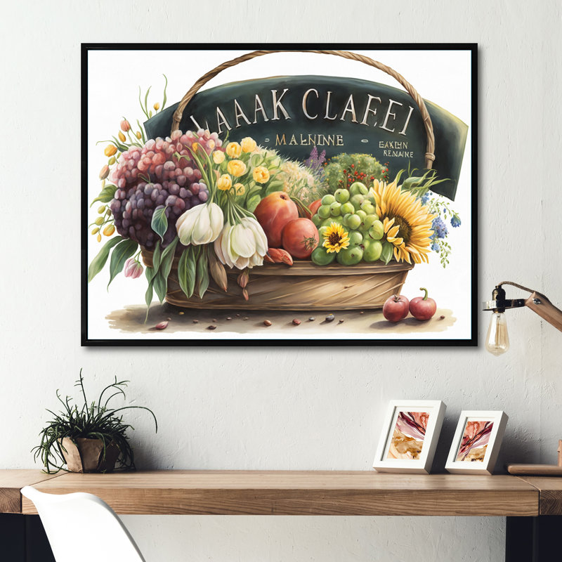 Fruit in Basket II - reproduction sur toile, L 20 po x H 12 po, Toile avec cadre flottant noir