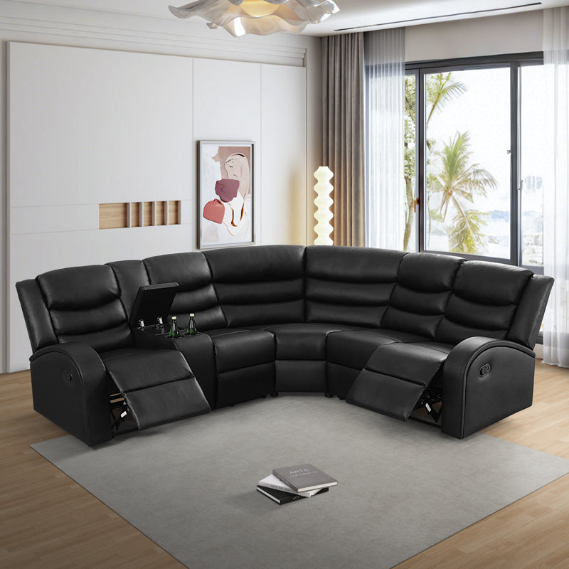 Ensemble de canapé inclinable en cuir noir semi-respirant 3 pièces