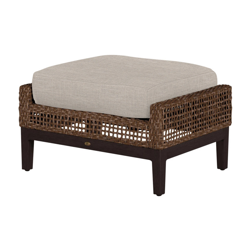 Repose-pieds péninsule tissé - acajou / châtaignier, Pas de passepoil + bourre standard, Sunbrella® ‑ lin colombe