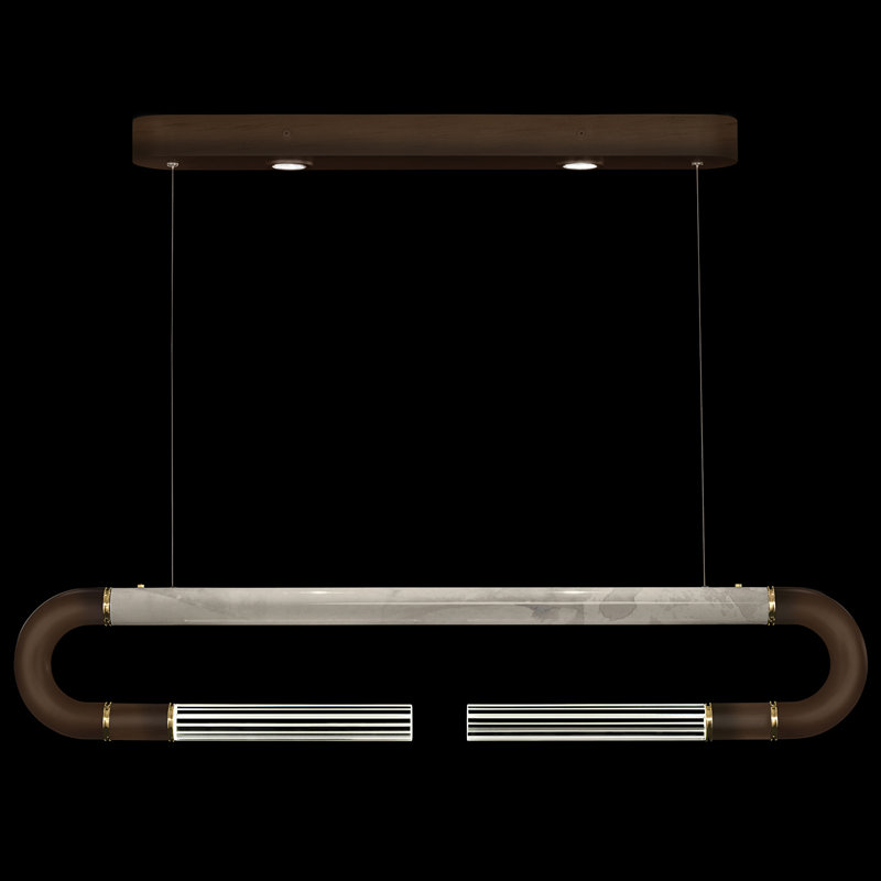 Luminaire suspendu linéaire avec peau Antonia, Bronze / laiton / fumée