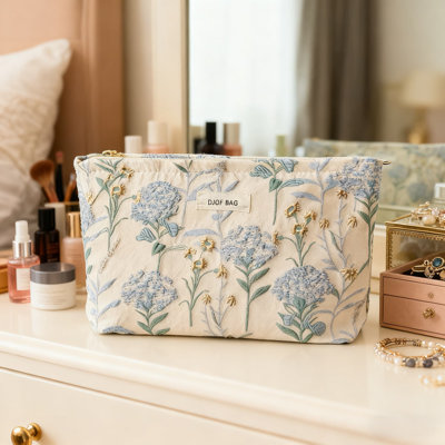 Blue Aesthetic Makeup Bag For Women Large Capacity Cosmetic Organizer Pouch For Lipstick Foundation Powder Travel Toiletry Case