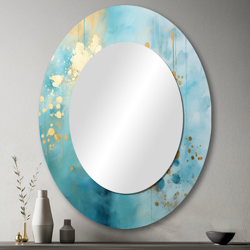 Divine mandala délicat doré délicat turquoise IV - grand miroir mural ovale sur métal, 43 po x 33 po