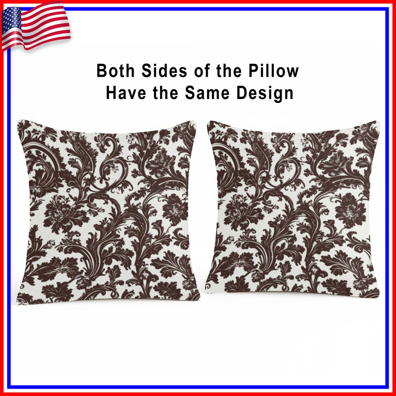Coussins floraux à motif damassé double face, 16 x 16 pouces