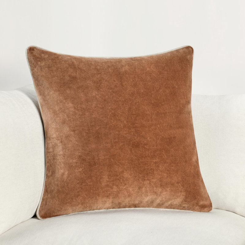 Harriet Cotton Throw Pillow, Square 22", Hazel Brown