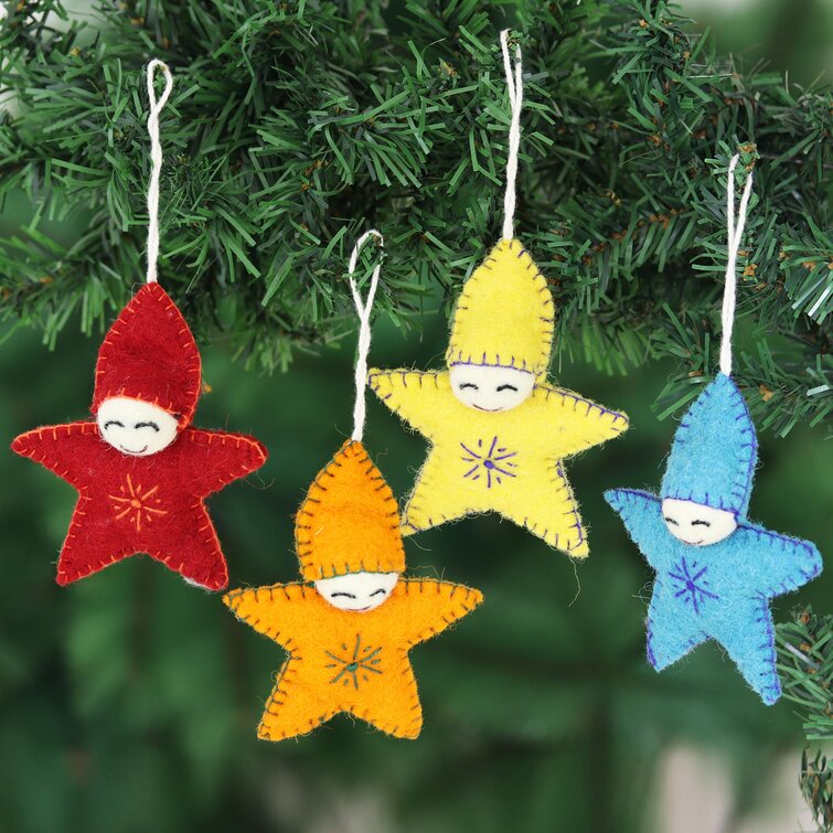 Lighted Recycled Paper Star Ornament Set of 4