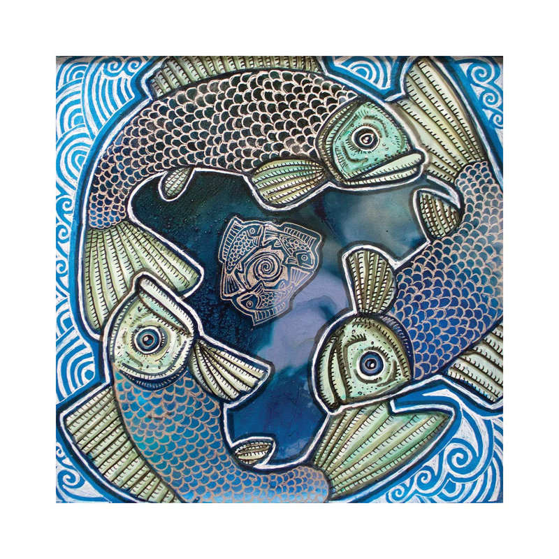 Triple Fish Swirl by Lynnette Shelley - Drawing Print on Canvas, 66.04 cm H x 66.04 cm W x 1.91 cm D, Wrapped Canvas