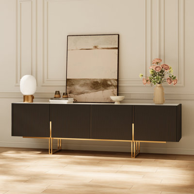 Pierpoint Modern Luxury TV Stand, Entertainment Center with Faux Marble Top, TV Console with Gold Stainless Steel Legs by Everly Quinn