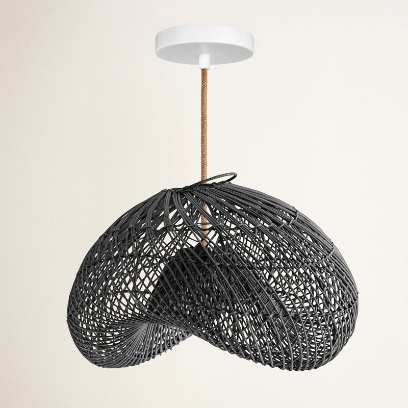Lucian Outdoor Rattan Pendant Light - 28" Black Large Sculptural 1-light Polished Handwoven Adjustable Light Fixture For Covered Patio, Porch In Modern, Traditional & Coastal Style
