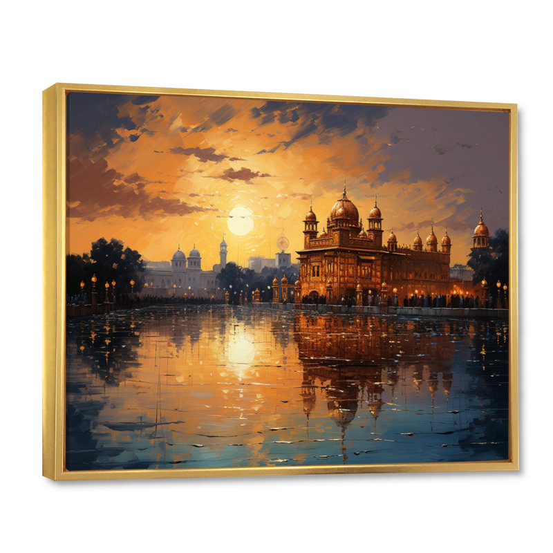 «Hinduisim Golden Temple II - Hindouisme», art mural, H 16 po x l 32 po x P 1 po, Cadre flottant doré