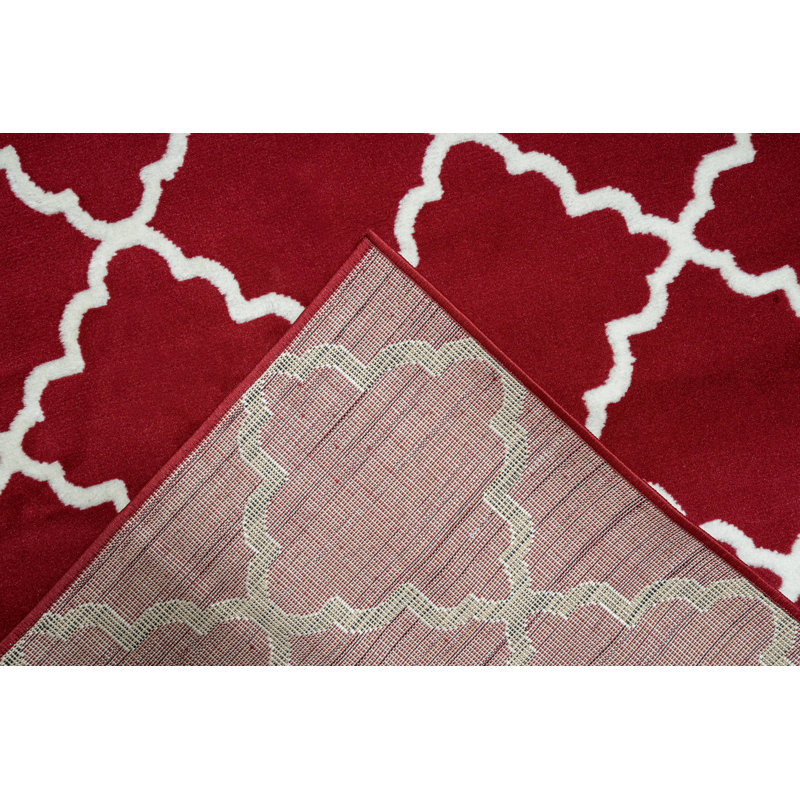 Tapis rouge/blanc touffeté à treillis géométrique Sera, Rectangle 3 pi 6 po x 5 pi 6 po