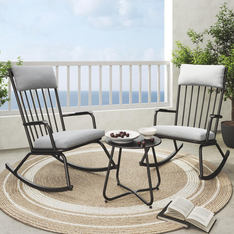 Ensemble de chaises berçantes d'extérieur 3 pièces, Noir