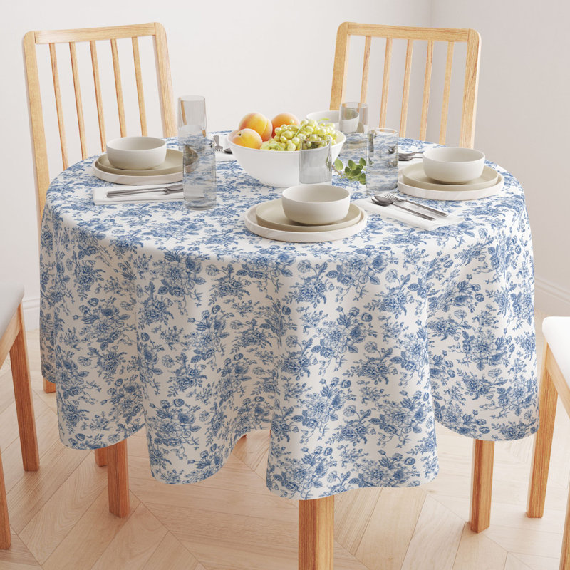 Pyrenees Floral Cotton Twill Tablecloth – Round, Washable, Botanical Print, Decorative Dining Linen