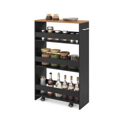 4-Tier Rolling Storage Cart Slim Kitchen Cart on Wheels with Open Shelves and Handle by Ebern Designs