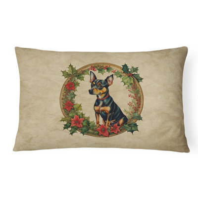 Miniature Pinscher Christmas Flowers Throw Pillow