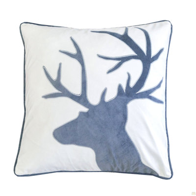 Holiday Reindeer Velvet Accent Pillow 20X20 – White And Gray With Insert