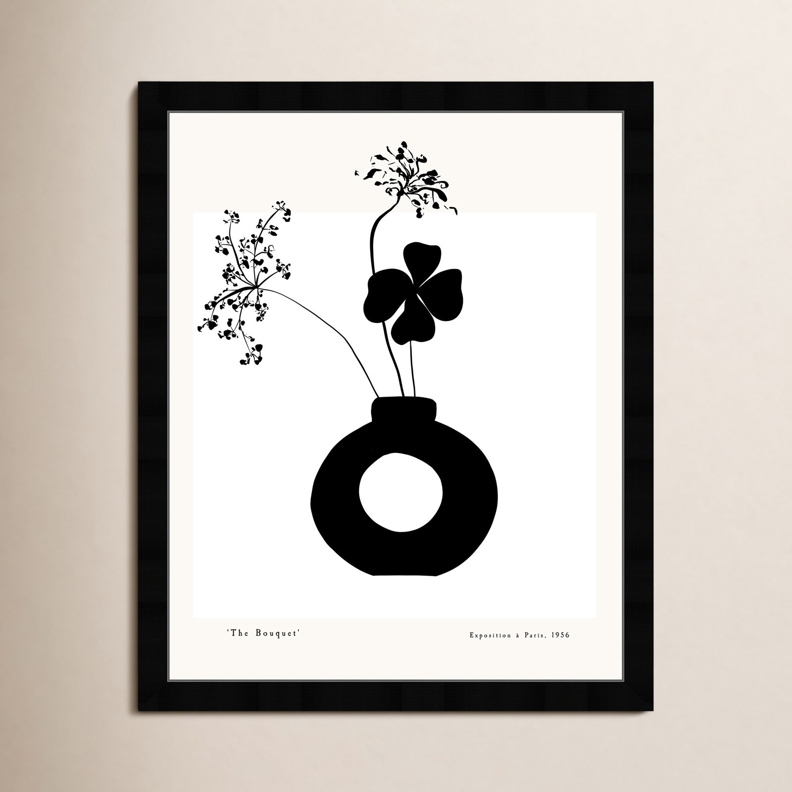 Black And White Flower In A Vase by Oliver Gal, Black, 47" H x 38" W