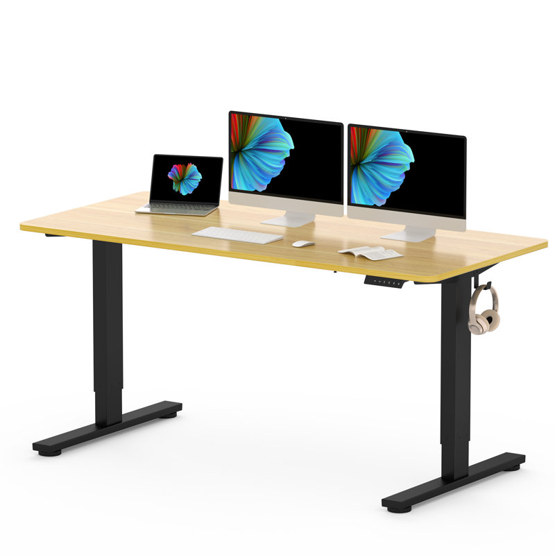 Bureau pour travailler debout à hauteur réglable Baysenie, H 29 po x l 60 po x P 24 po, Noir, Érable