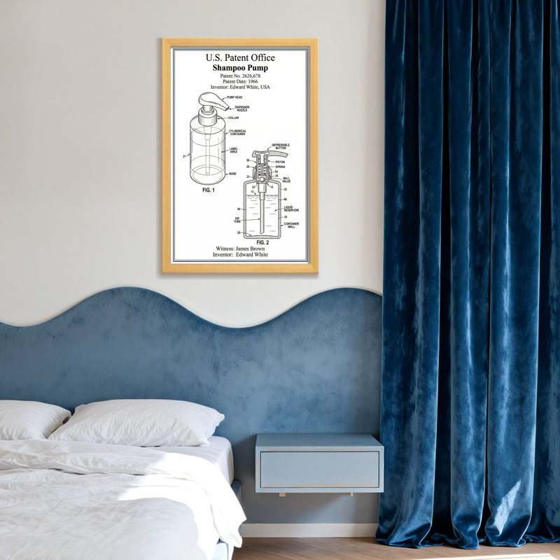 Bath & Laundry Shampoo Pump Patent Diagram, 30" H x 20" W, Wrapped Canvas, Does Not Apply