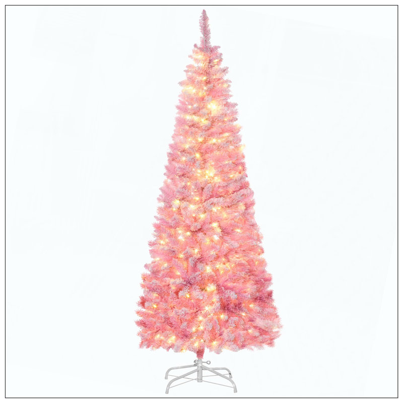 Arbre de Noël artificiel enneigé avec forme de crayon, branches réalistes en pin, lumières DEL blanc chaud, ouverture automatique
