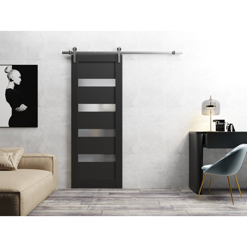 Porte de grange robuste en verre givré Quadro, 28 po x 84 po