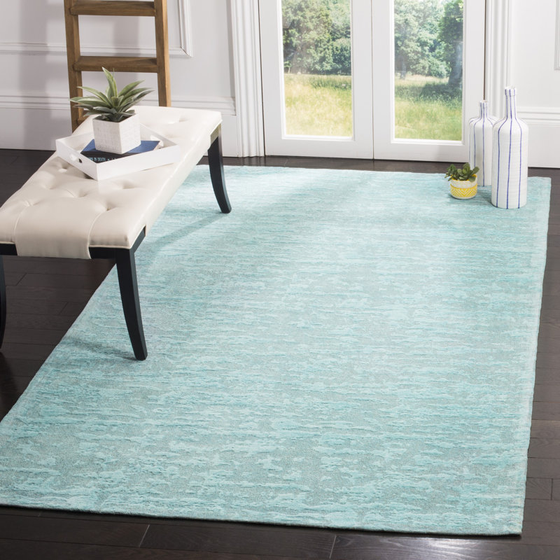 Tapis bleu abstrait tissé à la main Funke, Rectangle 4 pi x 6 pi