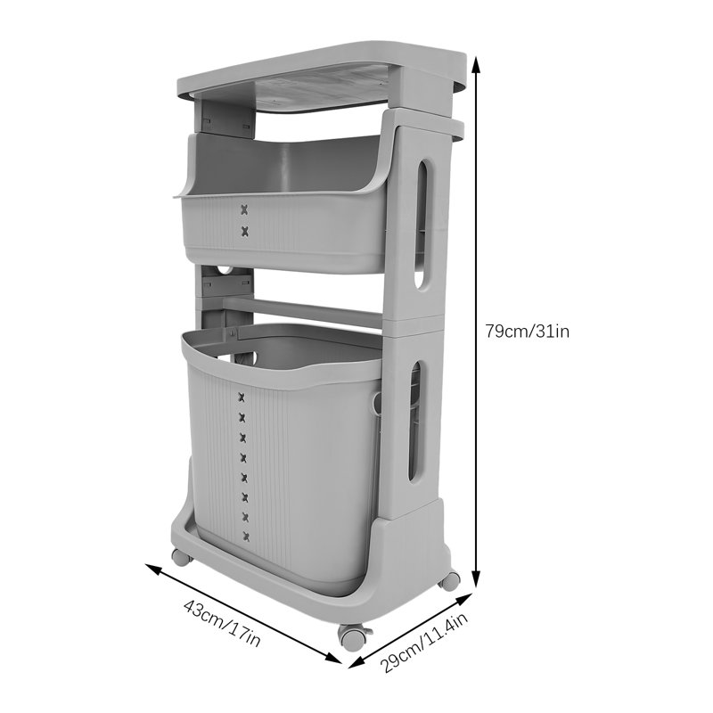 Plastic Rolling Laundry Basket with Handles, Gray