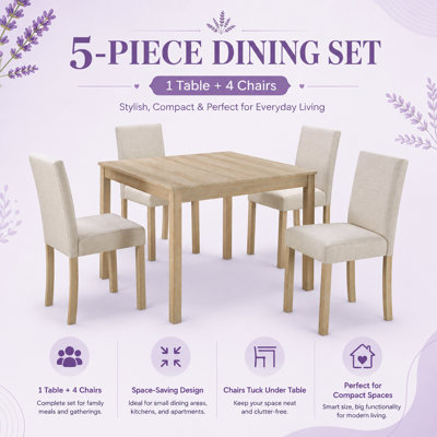 Ensemble de salle à manger 5 pièces Damekia avec table carrée et 4 chaises rembourrées