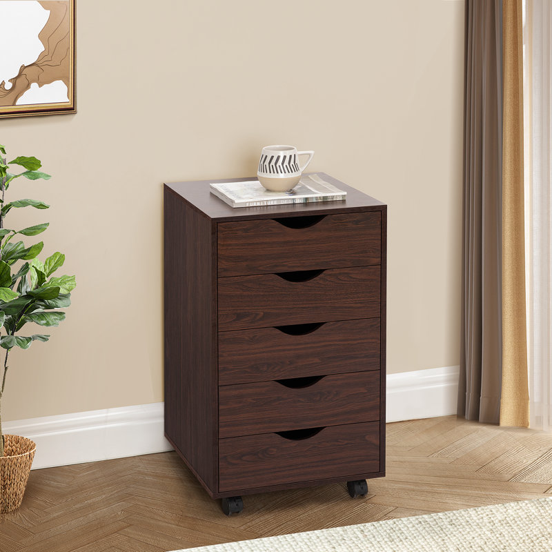 5 Drawer Chest File Cabinet, Wooden Storage Filing Cabinet with Wheels, Office File Cabinet, Office Alex Drawers for File storage
