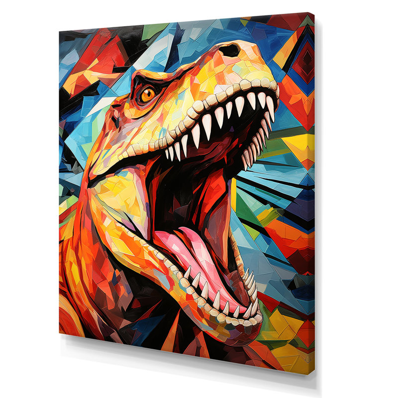 Cubiste coloré, TRex Dino II, art sur toile dinosaure, H 40 po x l 30 po x P 1,5 po, Toile tendue