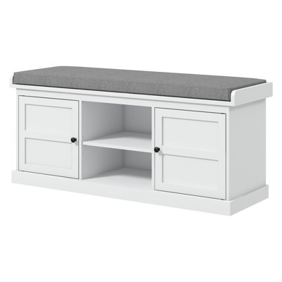 HOMCOM Entryway Shoe Bench with Cushioned Seat, White MDF Storage Organizer for Hallway