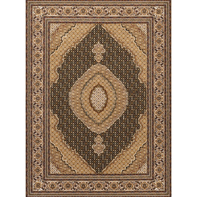 Luxury Traditional Style 24 In. X 36 Area Rug, Black And Machine-Made Medallion, 100% Polypropylene, Classic Rectangle Medallion Design, Stain
