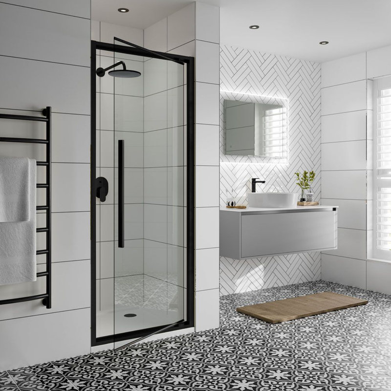 Semi-Frameless Shower Door with Clear Glass, 200cm H x 90cm W