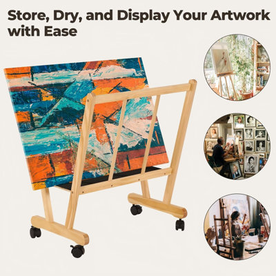 Grand support de rangement pour art avec roulettes Dry Séchage en bois R Présentoir pour toile, estampes, affiches Organ Organisateur d'art pour les salons, studios, galeries