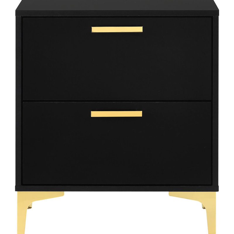 Table de chevet 2 en noir et or - Améliorez le style d'organisation de la chambre à coucher avec un rangement robuste, Noir