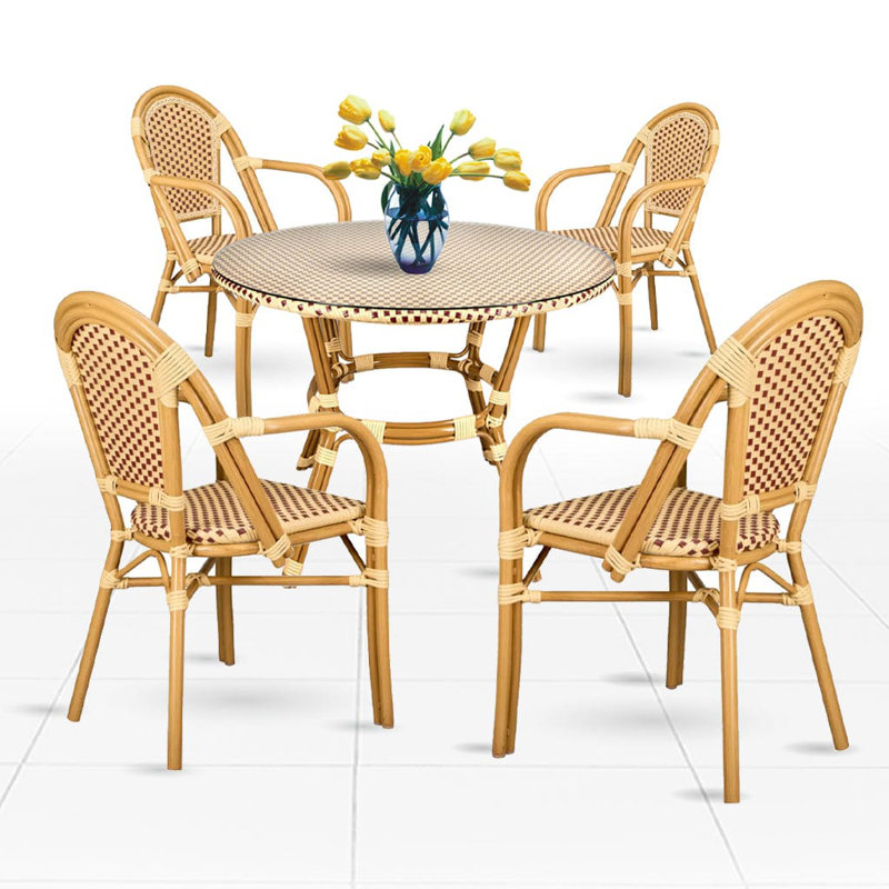 french Set Includes 40" Table and 4 Chairs with Arms by Chivari, Maroon