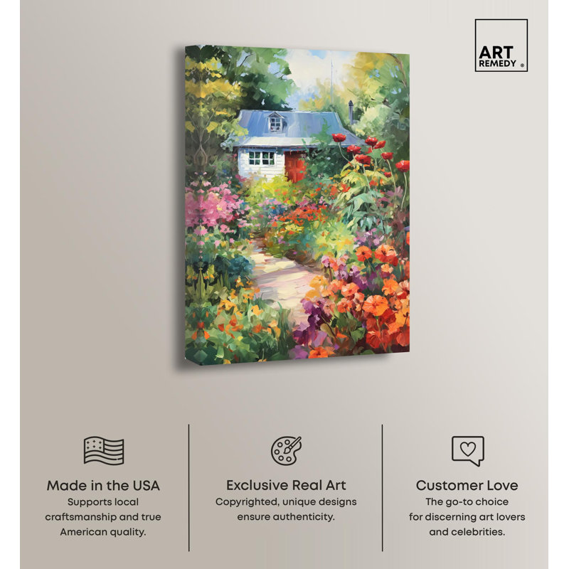 Lush Garden Multicolor Canvas Wall Art with Farmhouse Scene