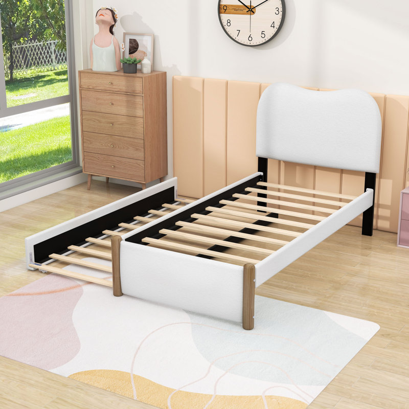 Lit plateforme tapissier avec tête de lit et gigogne gigogne simple, Simple