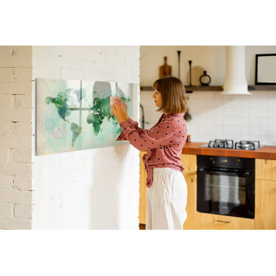 Magnetic Memo Board Whiteboard - 120 x 60 cm - With Marker and Magnets - Watercolor world map