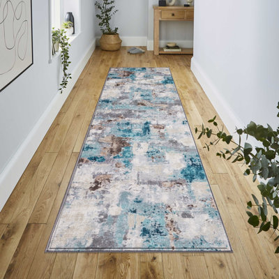 Tapis bleu lavable et antidérapant Lyanne