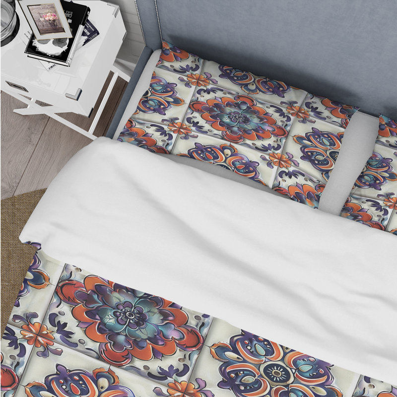 Mauve Boho Chic Tiles II - Ensemble de housse de couette Boho, Housse de couette très grand et 2 très grandes t