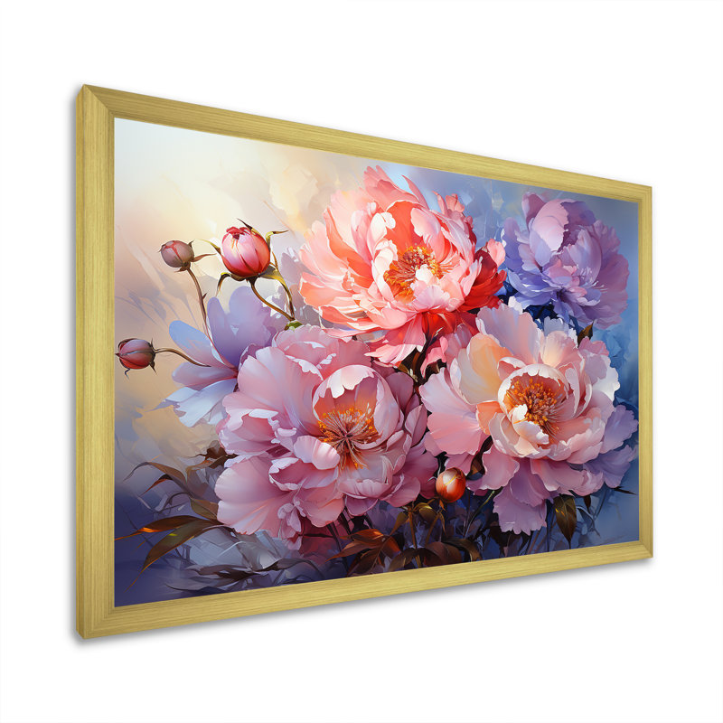 " Magical Peonies At Sunset ", Gold Picture Framed, 34" H x 44" W