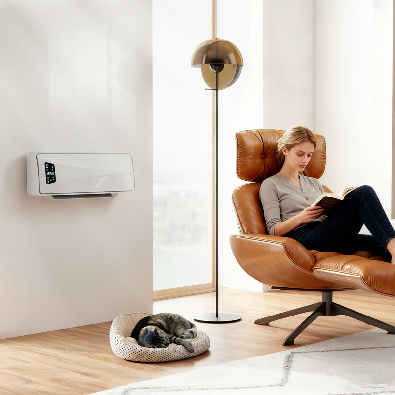 HOMCOM 220W 6824 BTU Electric Wall Mounted Space Heater with Adjustable Thermostat and with Digital Display, White
